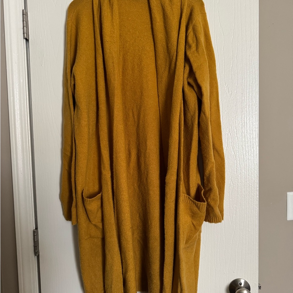 Karen Kane Longline Open-Front Cardigan in Mustard